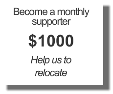 Become a monthly supporter $1000 Help us to relocate